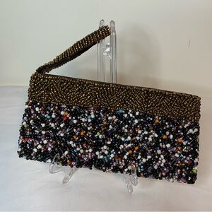 Beaded Clutch Bag - Multicolor and Gold